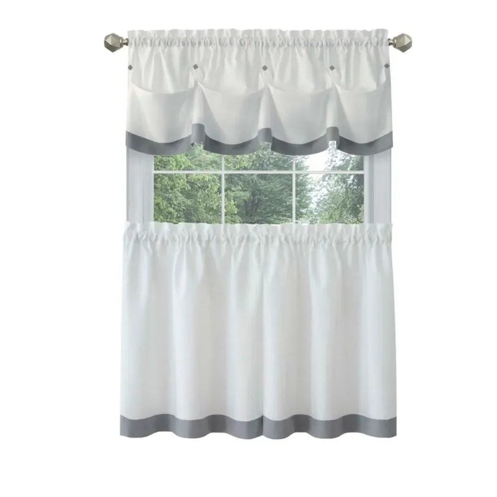 PowerSellerUSA Two-Tone Tier Pair Panels and Valance Kitchen Curtains Set for